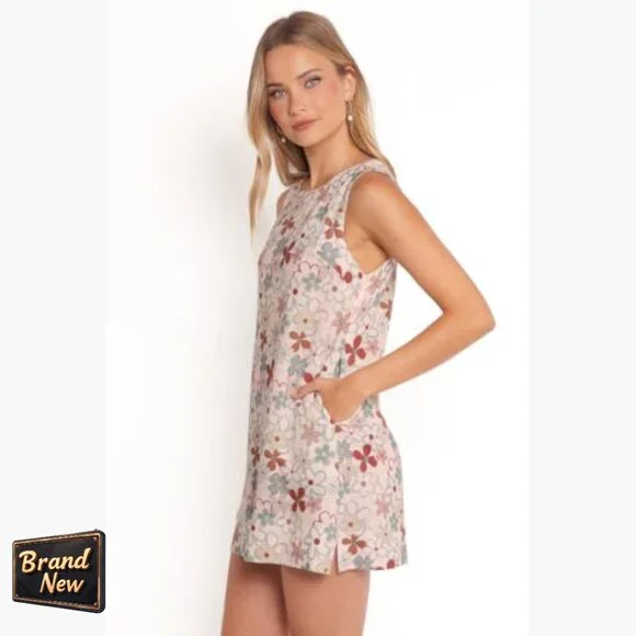 Mini Dress Sleeveless Casual Floral Print Round Neck Back Closure